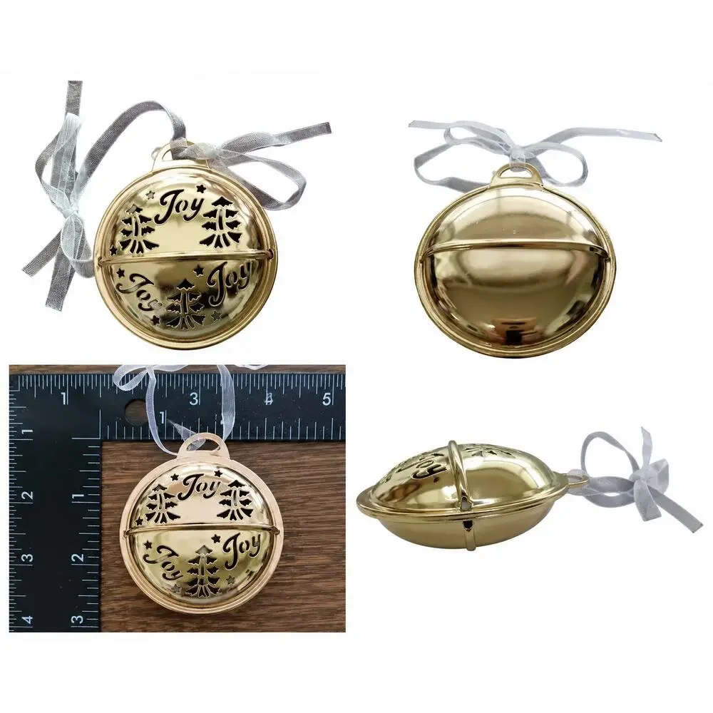 👶🏼🪇🎄Gold Tone Joy Jingle Bell Baby Christmas Ornament Tree Cutout Hang Decor